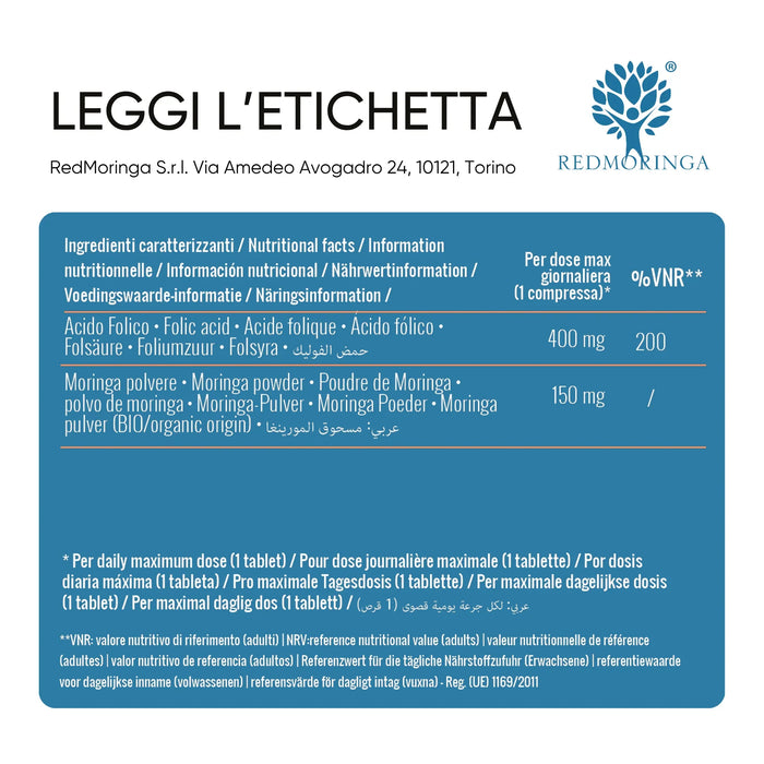 Etiqueta de Ácido Fólico y Moringa