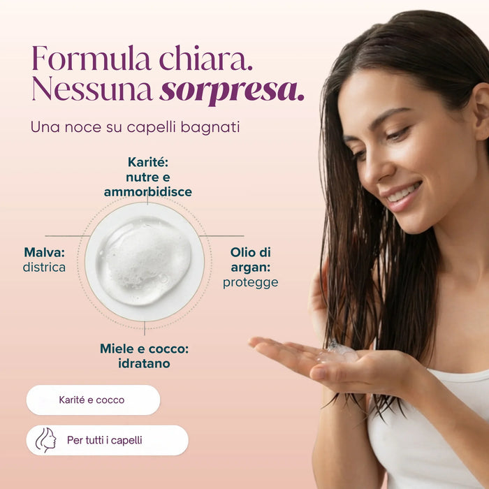 Clear hair conditioner formula: shea butter, mallow, argan oil, honey