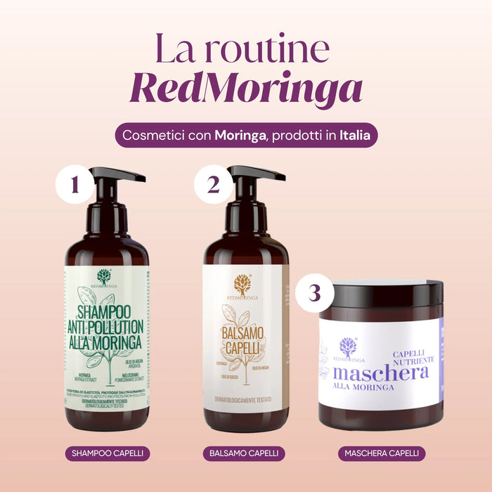 RedMoringa hair routine: Moringa shampoo, conditioner and hair mask