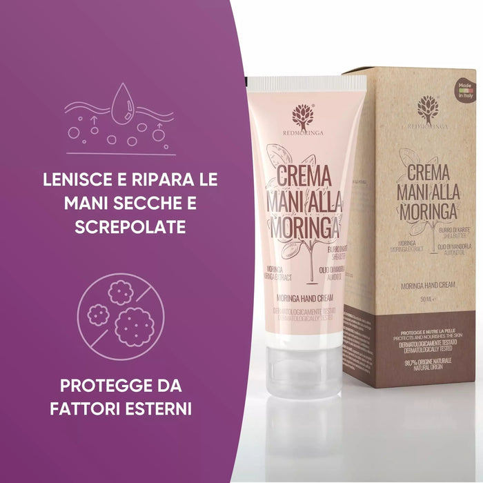 Crema de Manos con Moringa RedMoringa con caja kraft: calma las manos secas y agrietadas y protege de los factores externos