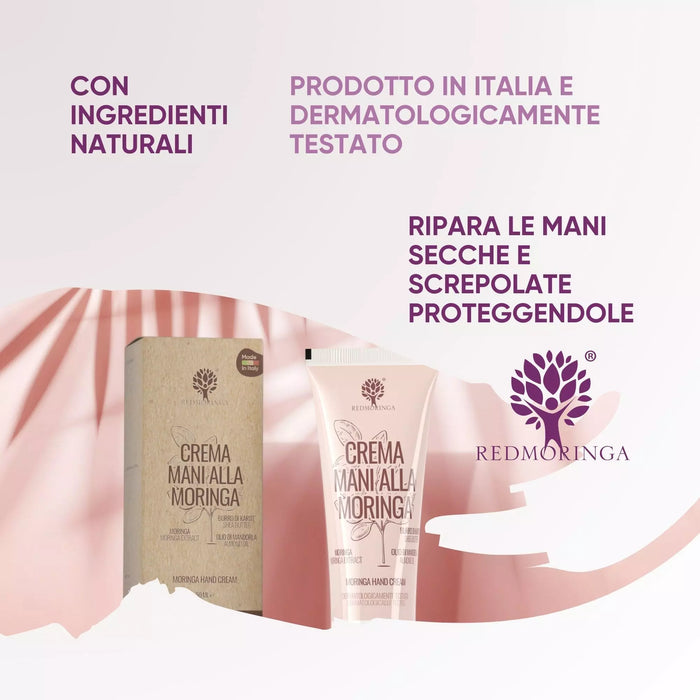 Crema de Manos con Moringa RedMoringa con estuche: ingredientes naturales, fabricada en Italia, testada dermatológicamente