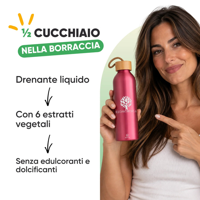 Mezzo cucchiaio di Moringlow nella borraccia da 500 ml