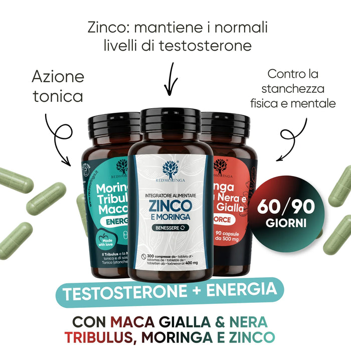 Set INCA BOOST de 60 o 90 días para testosterona y energía: Maca amarilla y negra, Tribulus, Moringa y Zinc