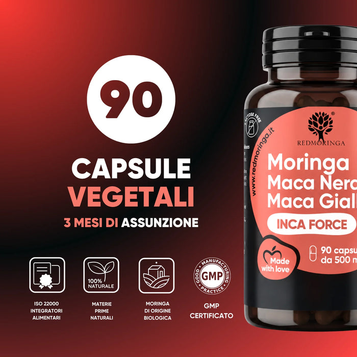 90 capsule vegetali per 3 mesi, ISO 22000 e GMP, Moringa di origine biologica