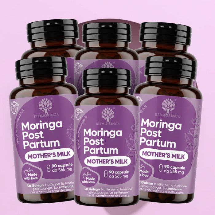 Sei flaconi di Moringa Post Partum Mother's Milk RedMoringa, integratore per l'allattamento con Galega, scorta da 6