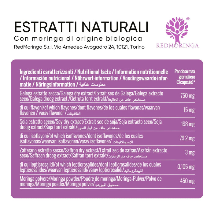 Tabella ingredienti: Galega, Soia, Zafferano e Moringa