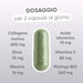 Dosage per 2 capsules: marine collagen 600 mg, hyaluronic acid 10 mg, vitamin C 80 mg