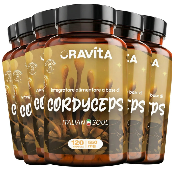 Seis frascos de Cordyceps Oravita de 120 cápsulas de 550 mg, reserva de 720 cápsulas de extracto estandarizado