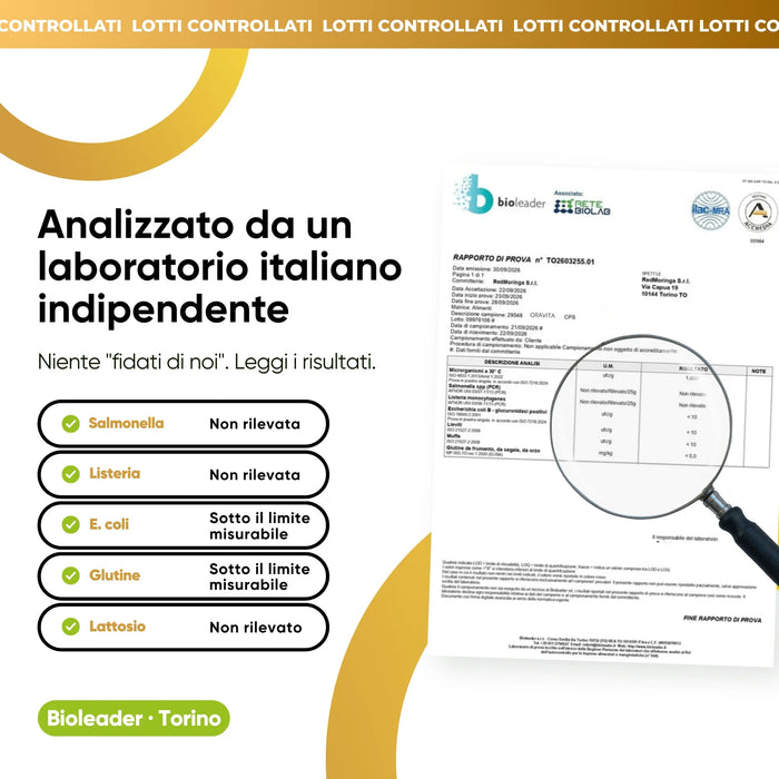 Cordyceps analizado por un laboratorio italiano independiente: salmonela, listeria, gluten, lactosa