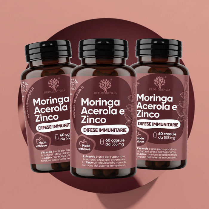 Tres frascos de Moringa Acerola y Zinc RedMoringa, complemento defensas inmunitarias, reserva para 3 meses