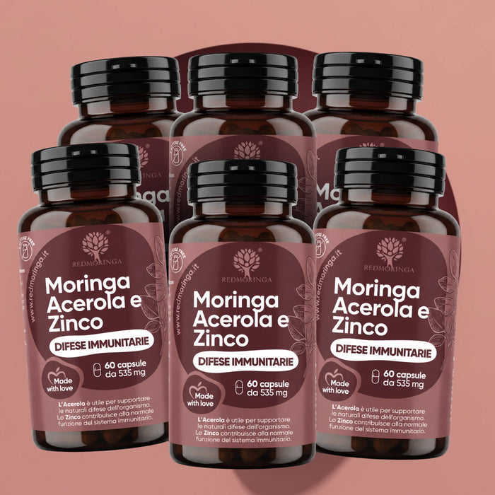 Seis frascos de Moringa Acerola y Zinc RedMoringa, complemento defensas inmunitarias, reserva para 6 meses
