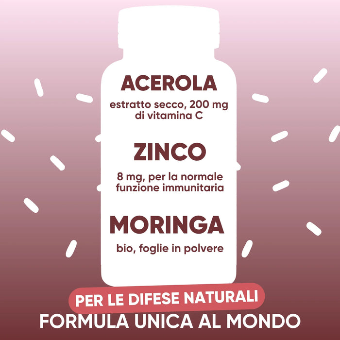 Acerola con 200 mg de vitamina C, zinc 8 mg y Moringa ecológica