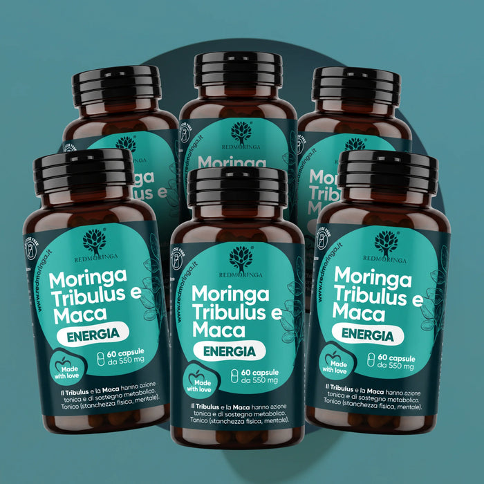 Six bottles of RedMoringa Moringa Tribulus and Maca, 60 capsules each: 6-pack for 6 months