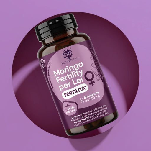 Flacone Moringa Fertility per Lei RedMoringa, integratore fertilità femminile con zinco e vitamina B6, 60 capsule da 500 mg