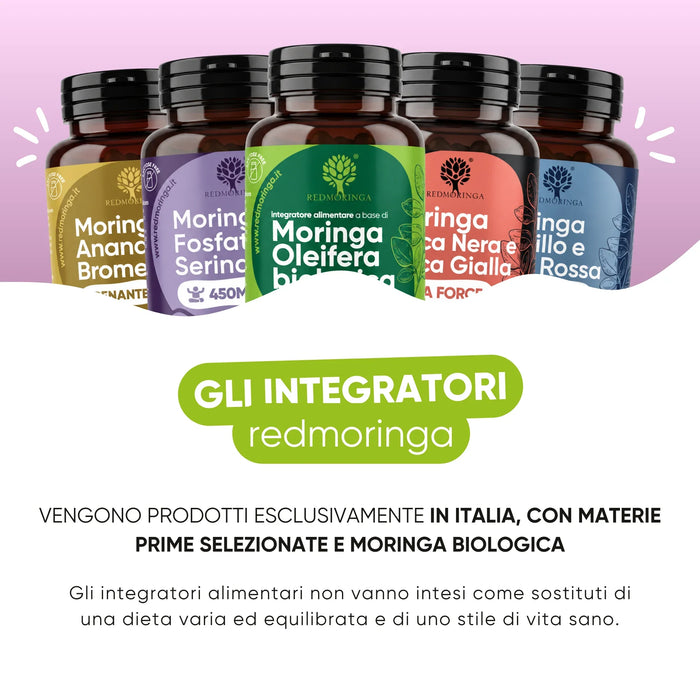 Complementos alimenticios RedMoringa fabricados en Italia con Moringa ecológica