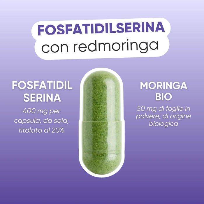 Capsule with 400 mg soy phosphatidylserine and 50 mg organic Moringa