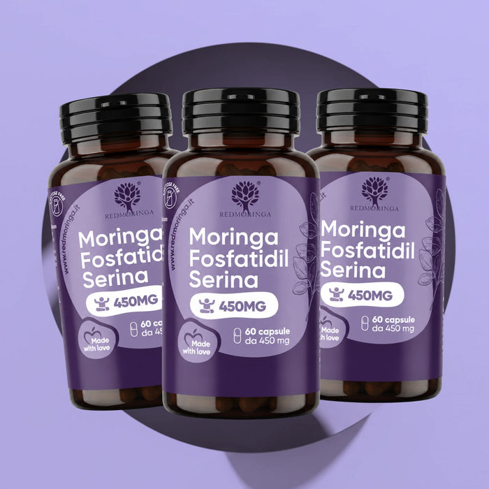 Three bottles of RedMoringa Moringa Phosphatidylserine 450 mg, phosphatidylserine supplement, 3-pack for 6 months