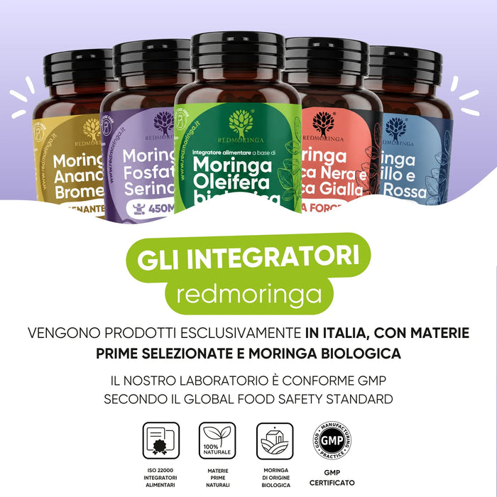 RedMoringa supplements are made in Italy with organic Moringa in a GMP-compliant laboratory