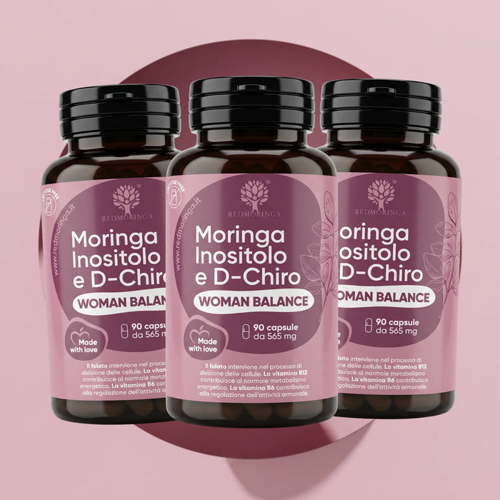 Tre flaconi Woman Balance RedMoringa, integratore inositolo e Moringa, 3 x 90 capsule vegetali per 3 mesi