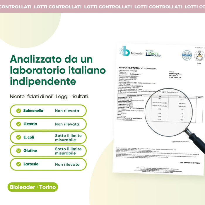 Analisi di laboratorio indipendente: salmonella, listeria, glutine, lattosio