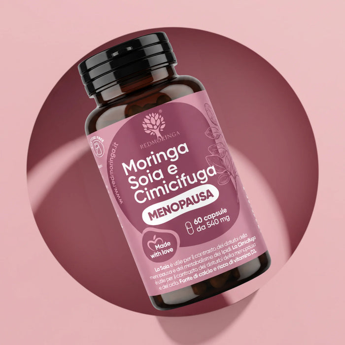 Frasco Moringa Soja y Cimicífuga RedMoringa, complemento menopausia con isoflavonas y vitamina D, 60 cápsulas de 540 mg