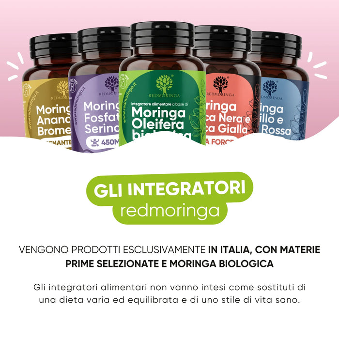 Complementos alimenticios RedMoringa fabricados en Italia con Moringa ecológica