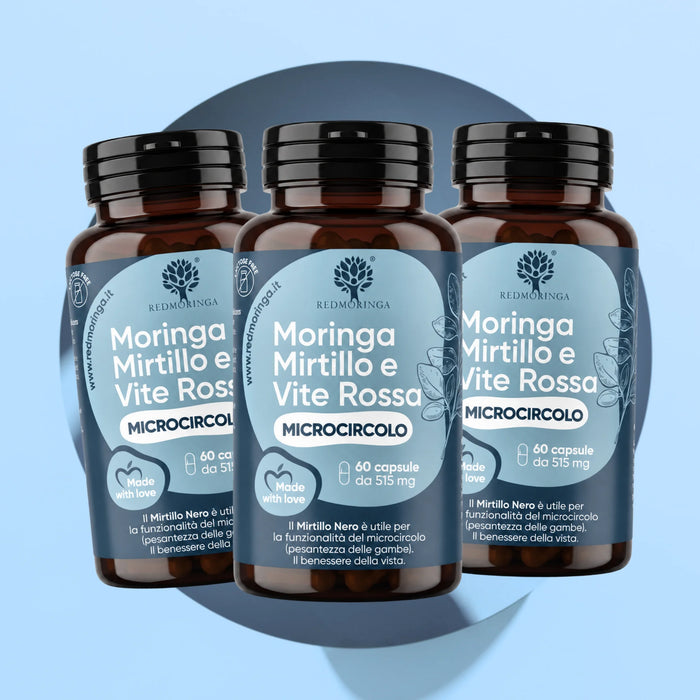 Tres frascos de Moringa Arándano y Vid Roja RedMoringa, complemento para la microcirculación de las piernas, 3 meses