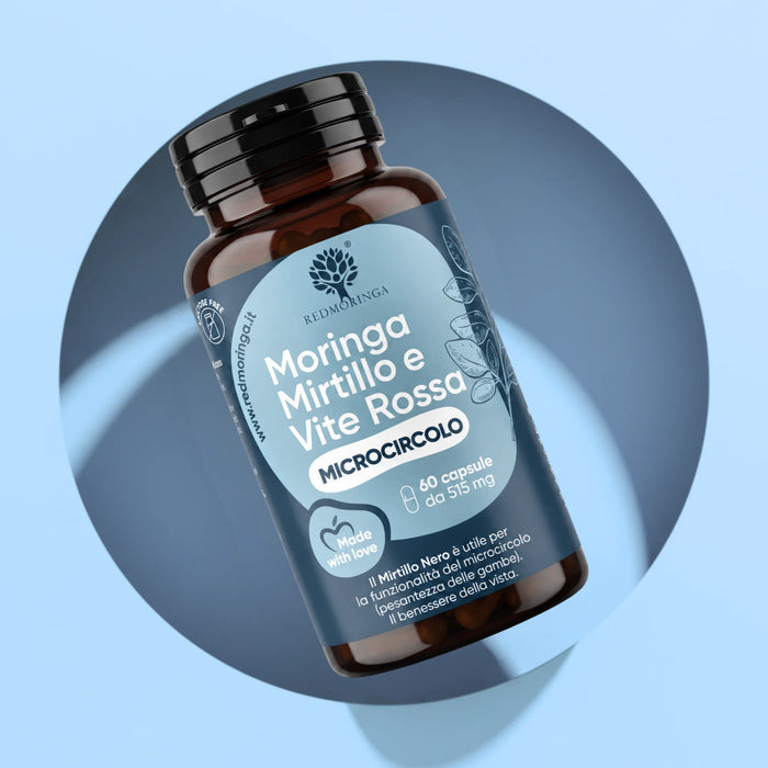 Frasco Moringa Arándano y Vid Roja RedMoringa, complemento para la microcirculación, 60 cápsulas de 515 mg
