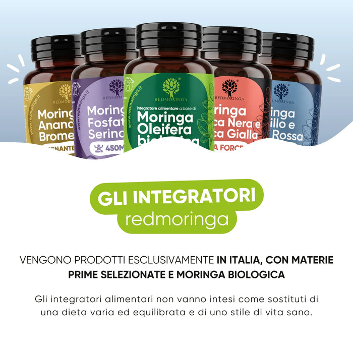 Complementos alimenticios RedMoringa producidos en Italia con Moringa ecológica