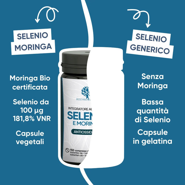 Confronto tra Selenio e Moringa RedMoringa e un selenio generico: moringa bio, 100 µg di selenio, compresse vegetali