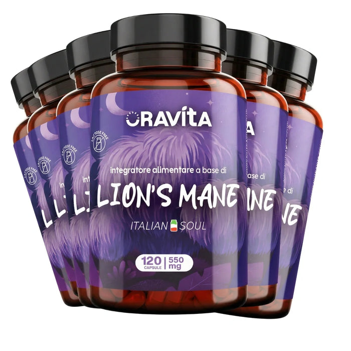 Six jars of Oravita Lion's Mane, 720 x 550 mg capsules with extract standardised to 30% polysaccharides