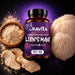 Oravita Lion's Mane standardised extract, 120-capsule jar with fresh, dried and powdered Hericium mushroom on purple