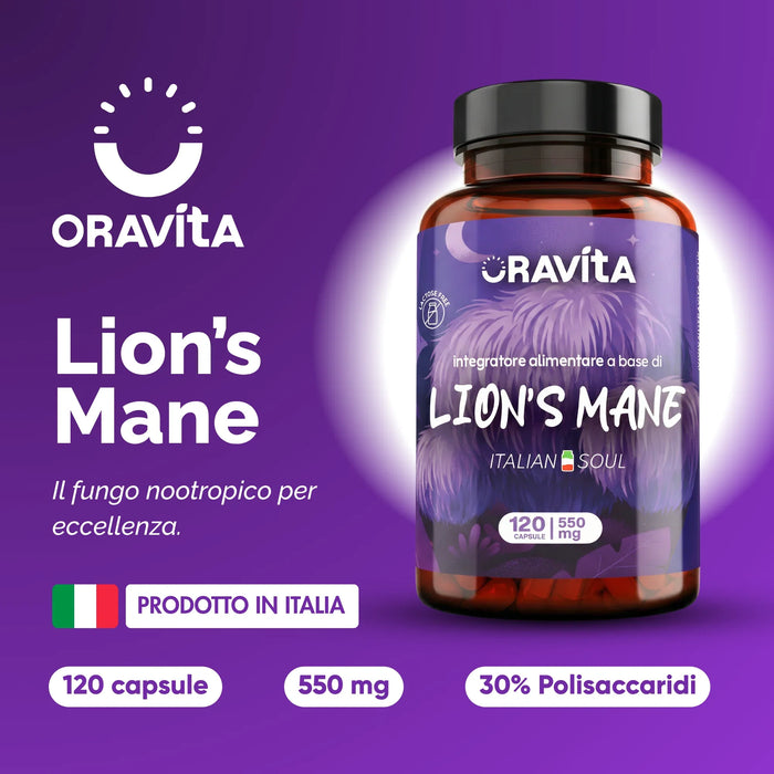 Oravita Lion's Mane: the nootropic mushroom, 120 x 550 mg capsules made in Italy
