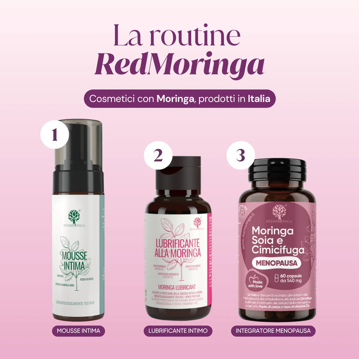 RedMoringa routine: intimate mousse, intimate lubricant, menopause supplement