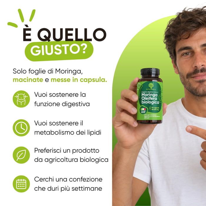 Moringa in capsule: per chi vuole sostenere la funzione digestiva e il metabolismo dei lipidi con un prodotto biologico