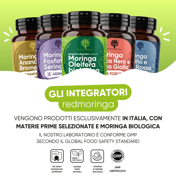 RedMoringa supplements are made in Italy with organic Moringa in a GMP-compliant laboratory