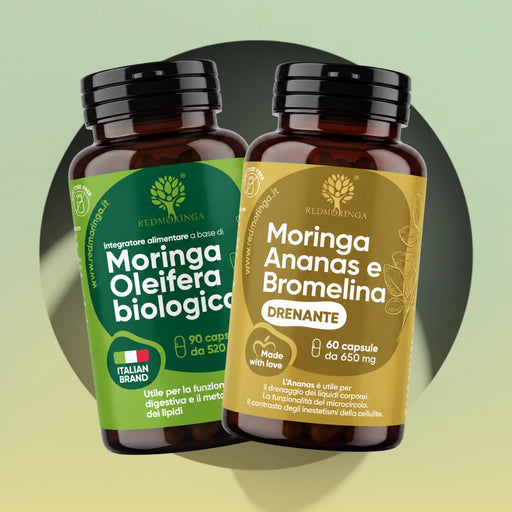Programma Pancia Piatta RedMoringa: Moringa Oleifera biologica 90 capsule e Moringa Ananas e Bromelina drenante 60 capsule