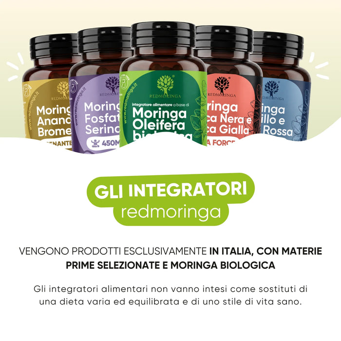RedMoringa supplements are made in Italy with organic Moringa in a GMP-compliant laboratory