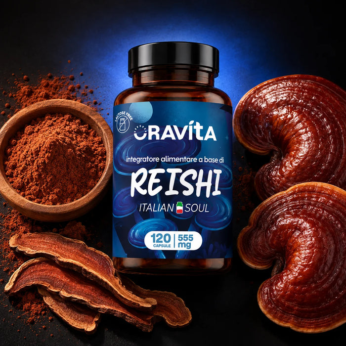 Frasco de Reishi Oravita, 120 cápsulas, con hongos reishi frescos, láminas secas y polvo, extracto estandarizado al 30%