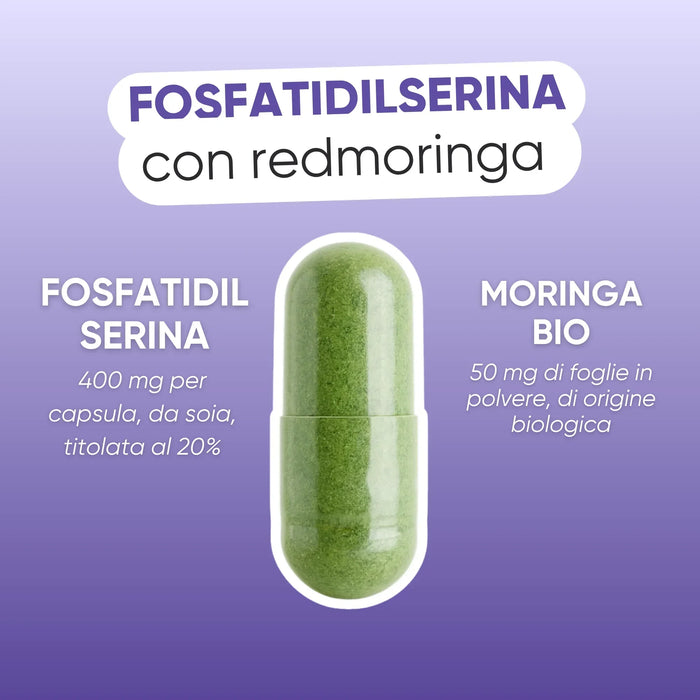 Cápsula con 400 mg de fosfatidilserina de soja y 50 mg de Moringa ecológica