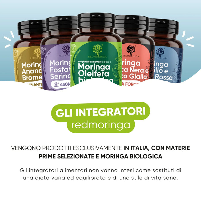 Complementos alimenticios RedMoringa fabricados en Italia con Moringa ecológica