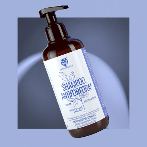 Pump bottle of RedMoringa organic anti-dandruff shampoo with Moringa, mallow, nasturtium and nettle extracts