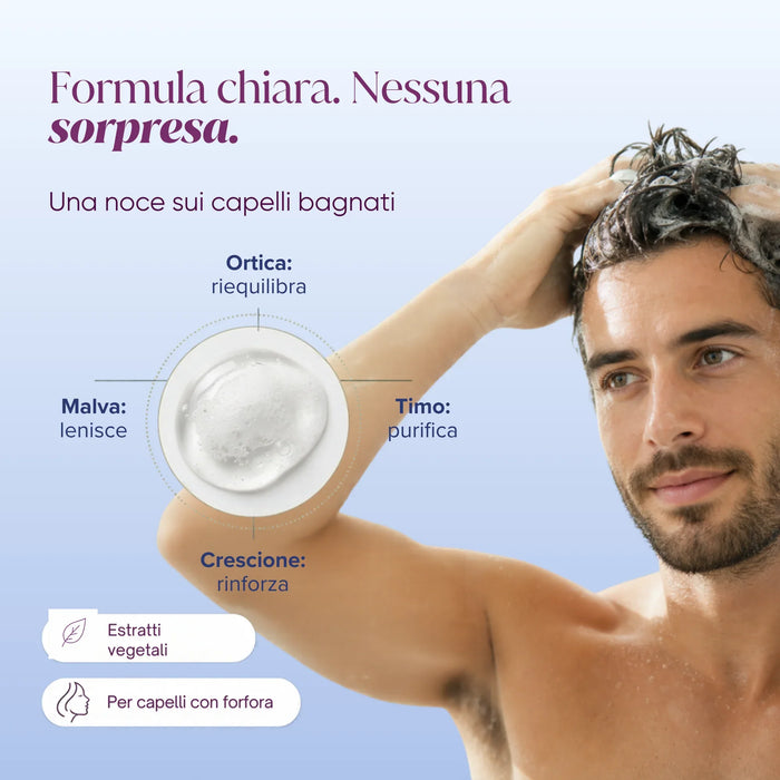 Formula chiara: ortica, malva, timo, crescione, tensioattivi vegetali