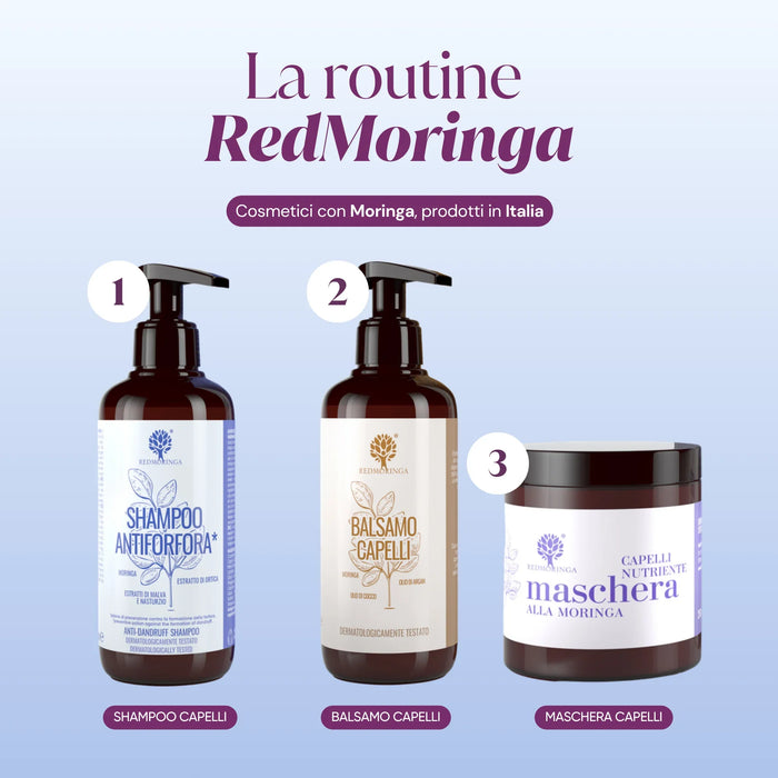 Routine RedMoringa: shampoo, balsamo e maschera capelli