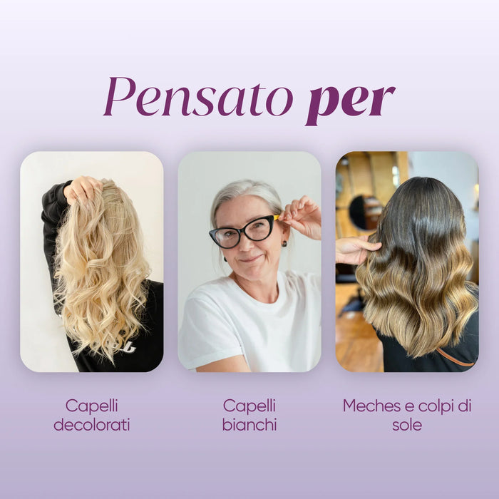 Pensato per capelli decolorati, capelli bianchi, meches e colpi di sole