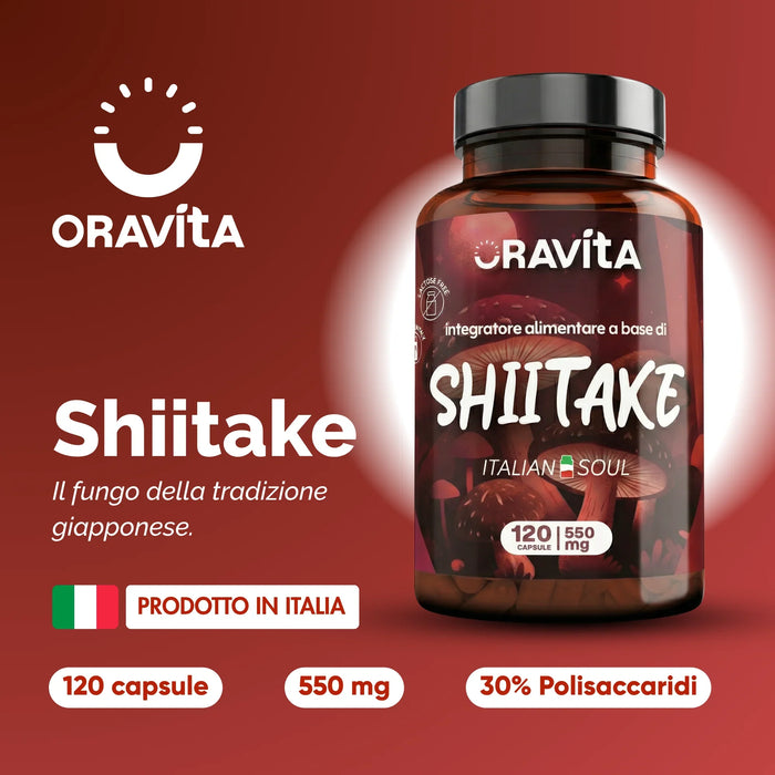 Shiitake Oravita elaborado en Italia: 120 cápsulas de 550 mg, 30% polisacáridos
