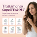Infografica del trattamento capelli IN&OUT RedMoringa: doppie punte, tono e lucentezza, biotina e zinco, 4 prodotti