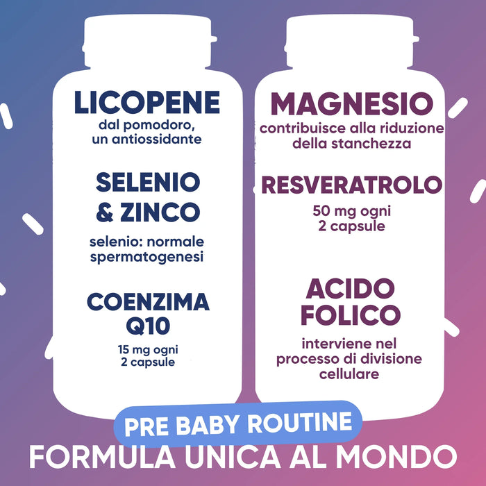 Pre Baby Routine: licopene, selenio e zinco per lui, magnesio, resveratrolo e acido folico per lei