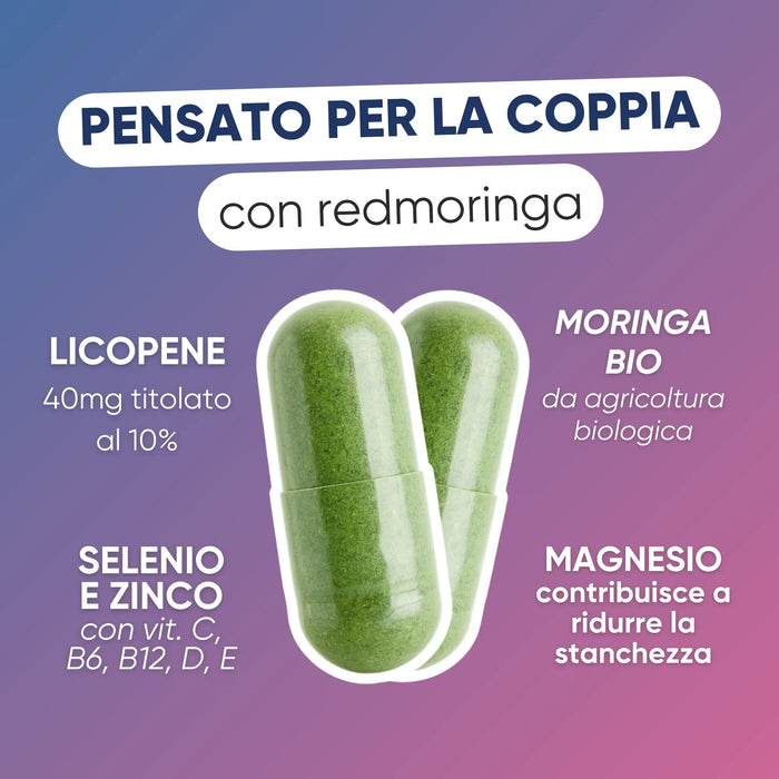 Pensato per la coppia: selenio, zinco, magnesio, licopene e Moringa bio