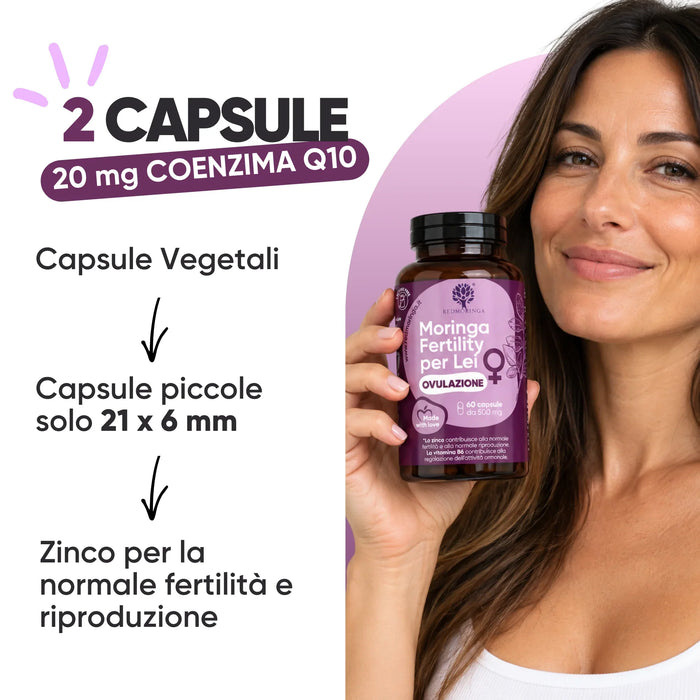 Per lei: 2 capsule vegetali con 20 mg di coenzima Q10, zinco per la normale fertilità